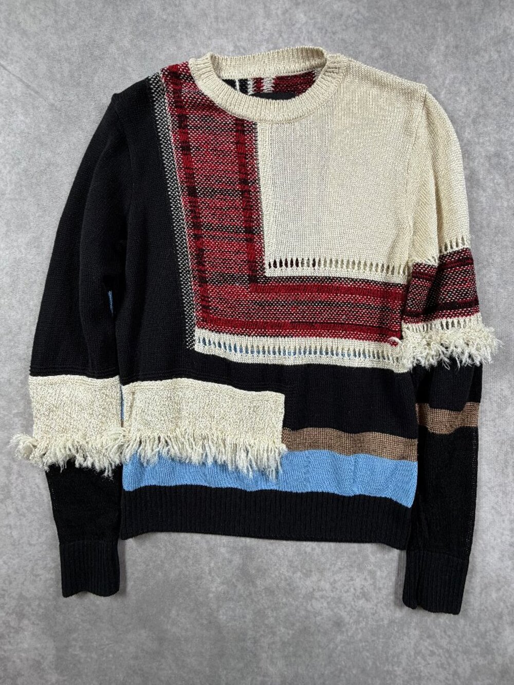 United Tokyo Womens Size 1 Sweater Multicolor Patchwork Fringe Intarsia Japan